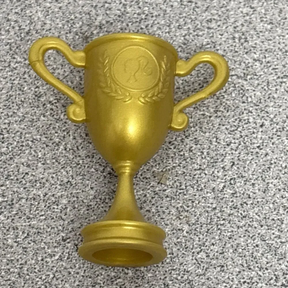 Mattel Barbie You Can Be Anything Soccer Coach Gold Game Trophy, 1 3/4”, & Medal